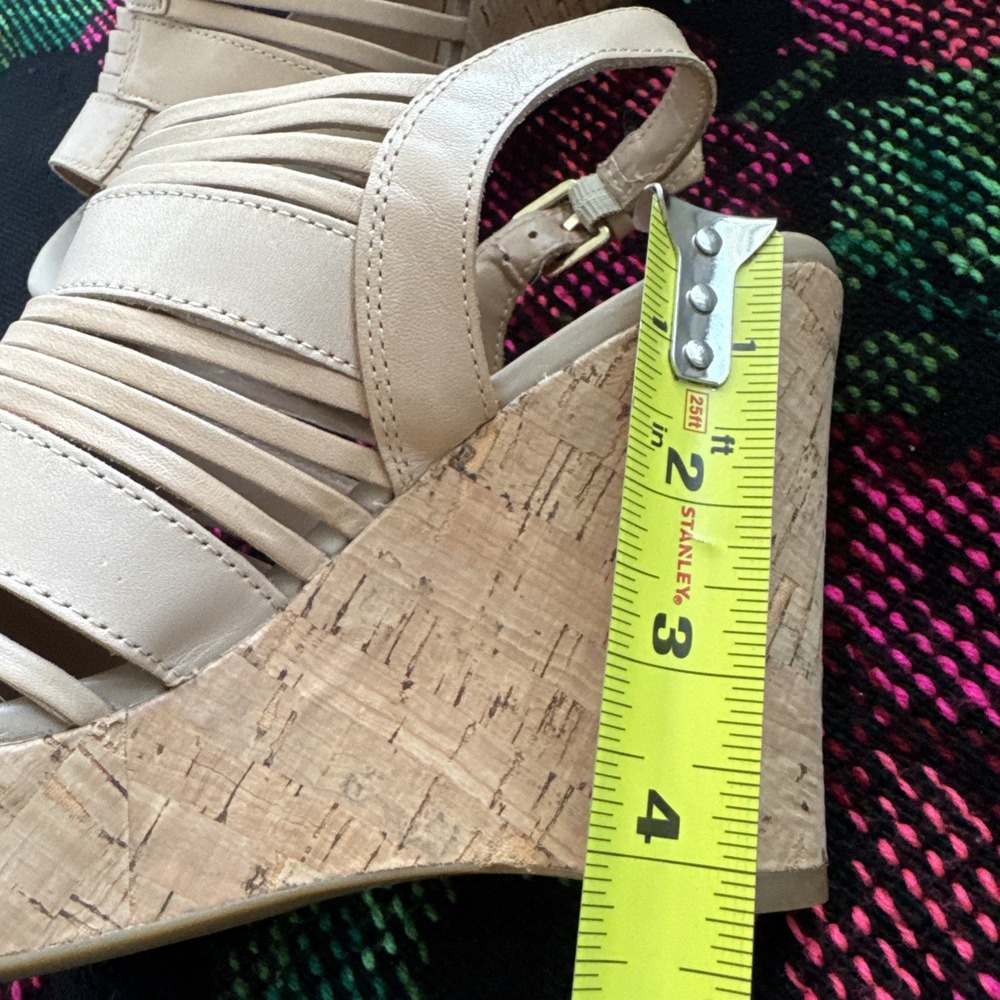Franco Sarto Sharp Leather Platform Wedge Heels Slingback Sandals Size 8 M Tan - Picture 11 of 11